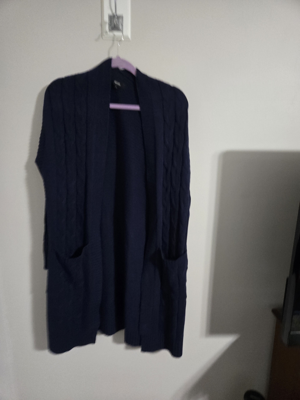 Open-Front Navy Cable Knit Cardigan Sweater